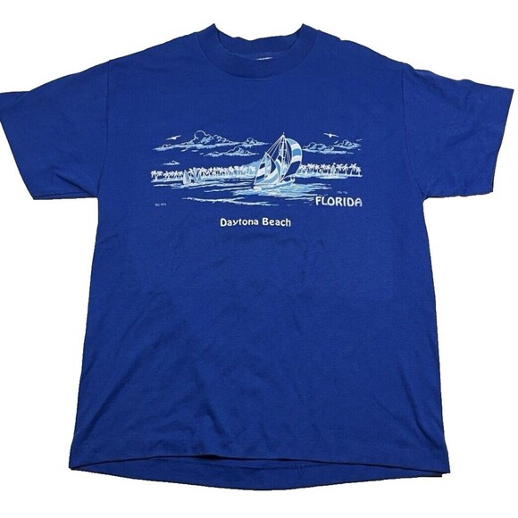 Vintage 90s Daytona Beach Florida Blue Tee Single Stitch‎ Made in USA Unisex M - Picture 1 of 4